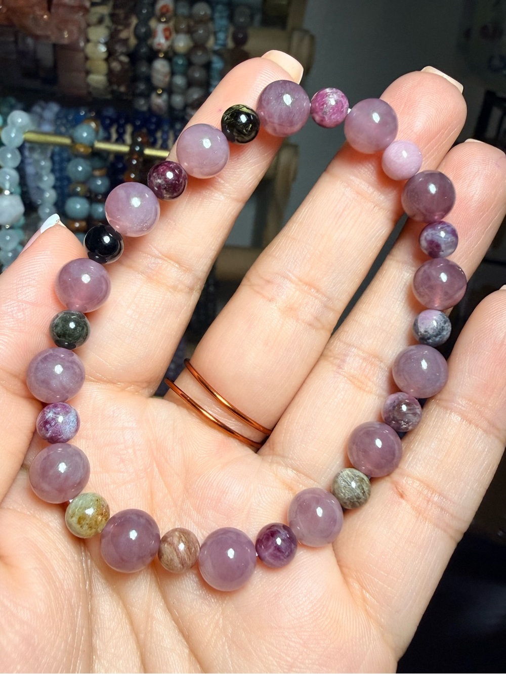 Lavender Rose Quartz & Watermelon Tourmaline Bracelet 8mm 6mm